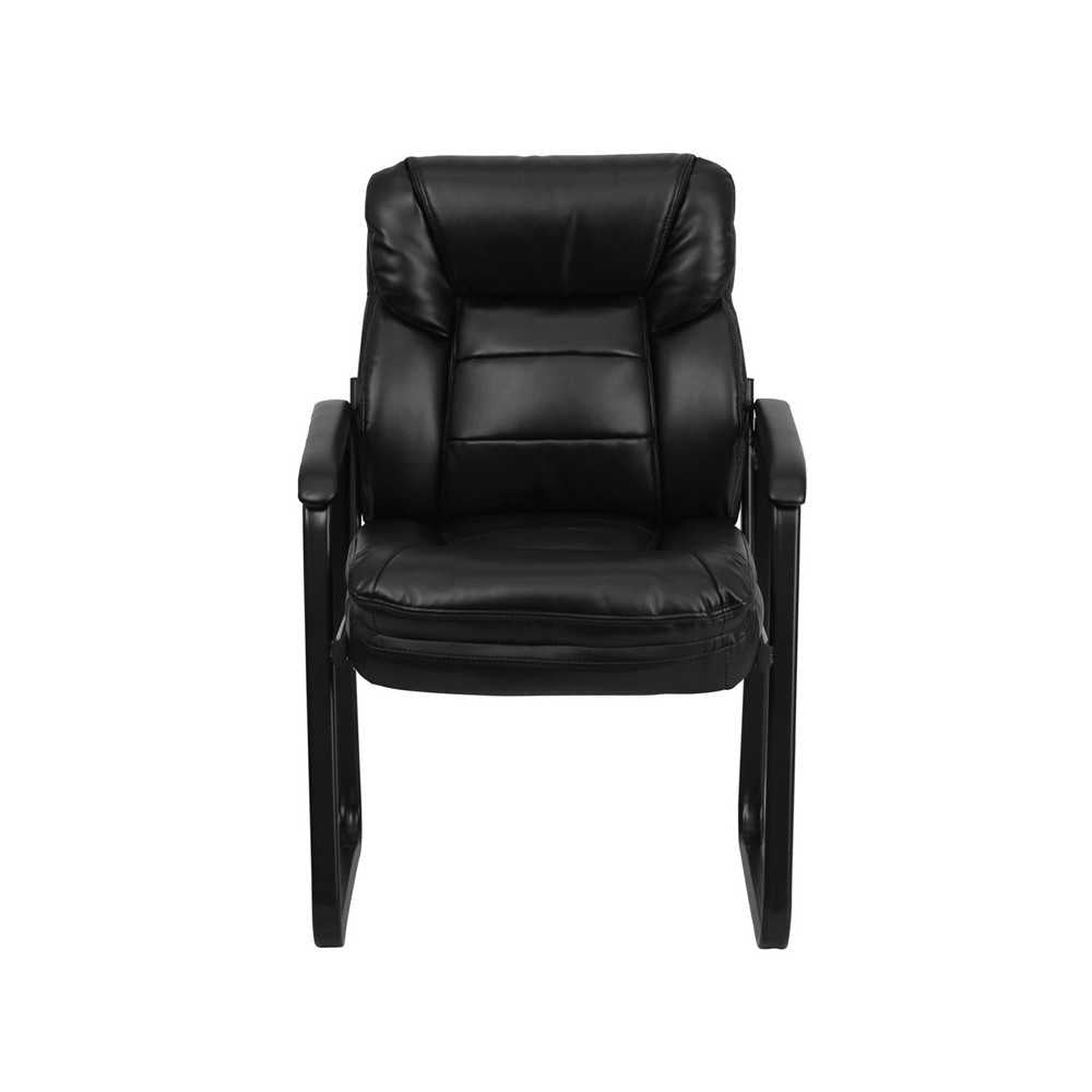 Black LeatherSoft Executive Side Reception Chair with Lumbar Support and Sled Base