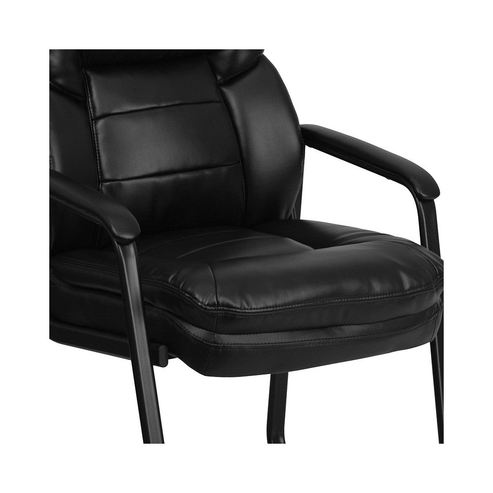 Black LeatherSoft Executive Side Reception Chair with Lumbar Support and Sled Base