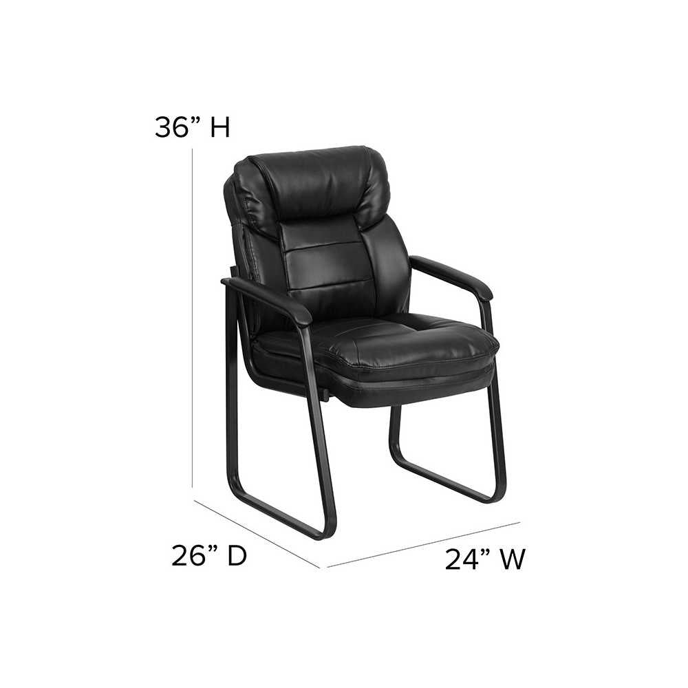 Black LeatherSoft Executive Side Reception Chair with Lumbar Support and Sled Base