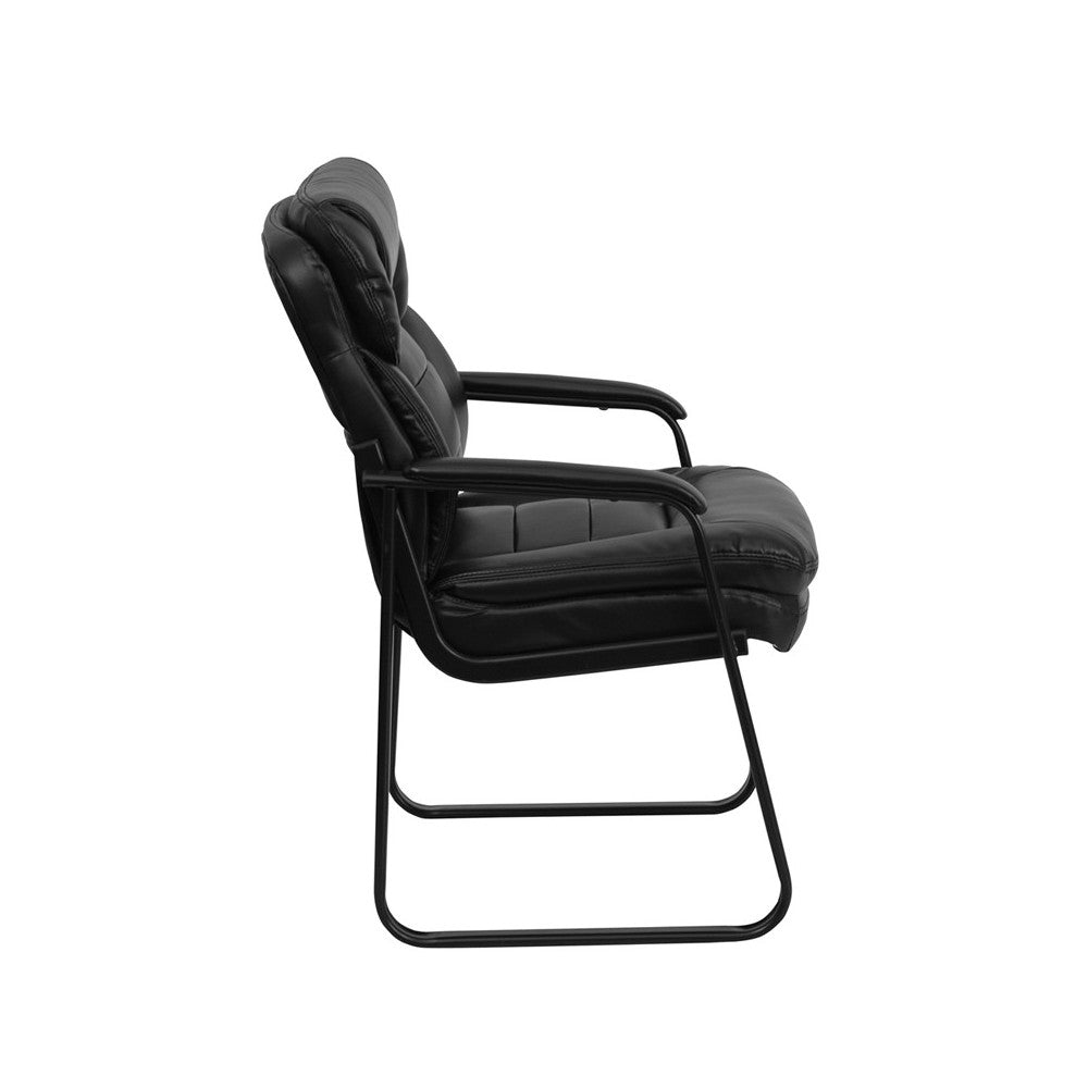 Black LeatherSoft Executive Side Reception Chair with Lumbar Support and Sled Base