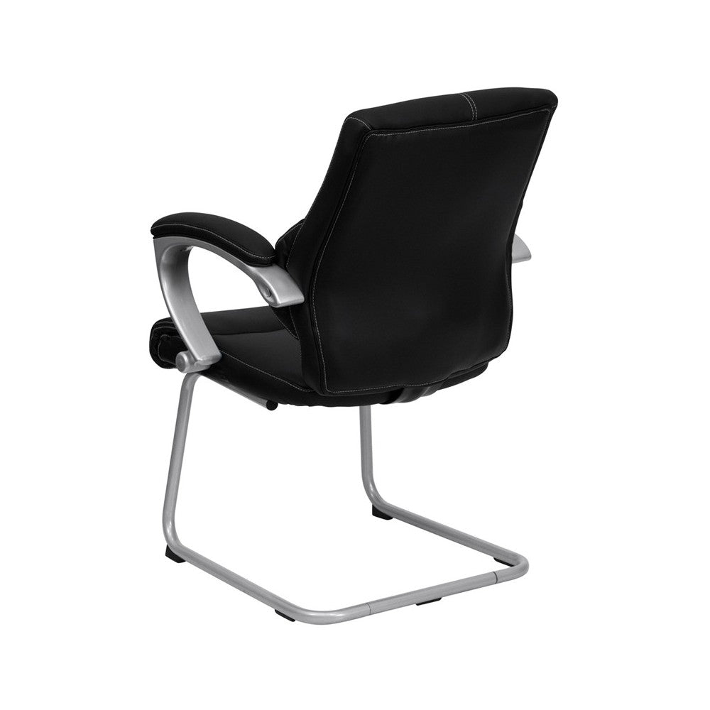 Black LeatherSoft Executive Side Reception Chair with Silver Sled Base