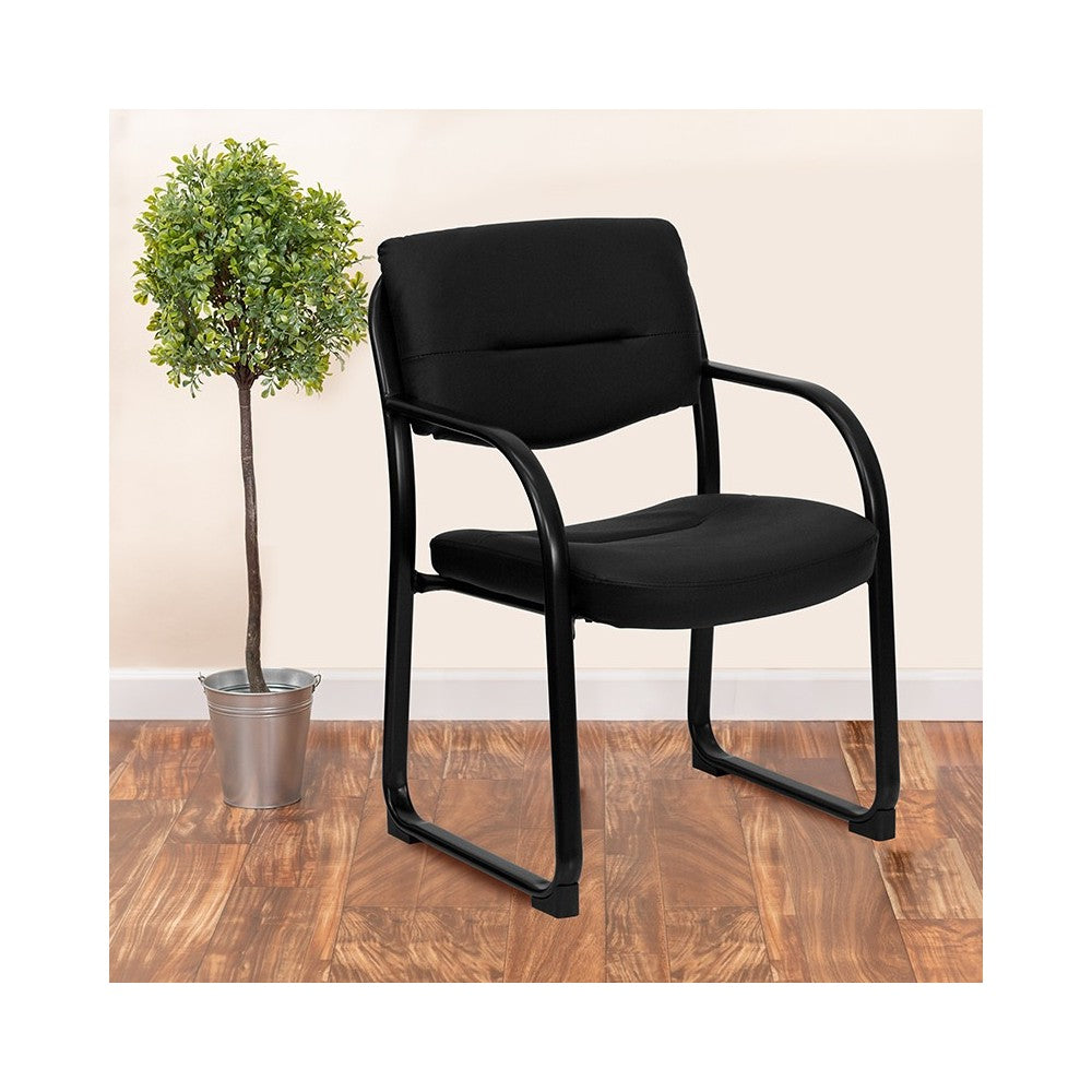 Black LeatherSoft Executive Side Reception Chair with Sled Base