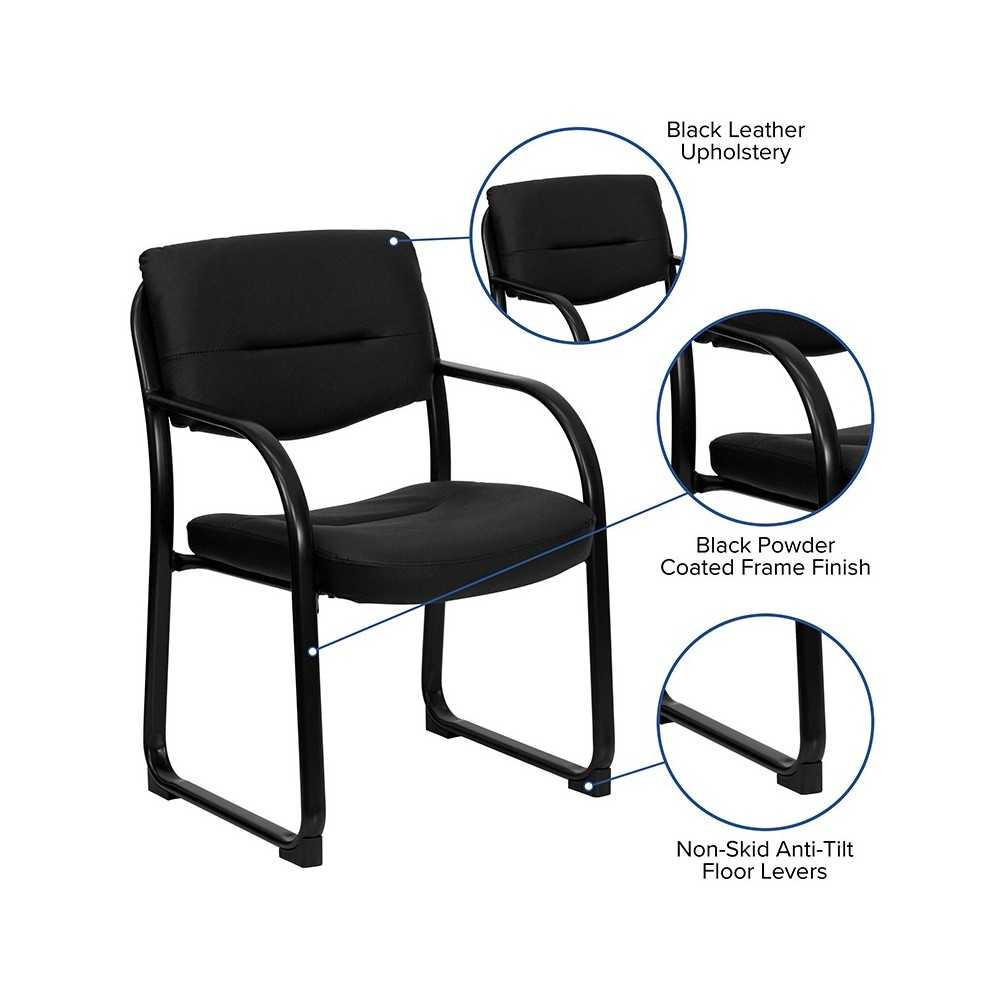 Black LeatherSoft Executive Side Reception Chair with Sled Base