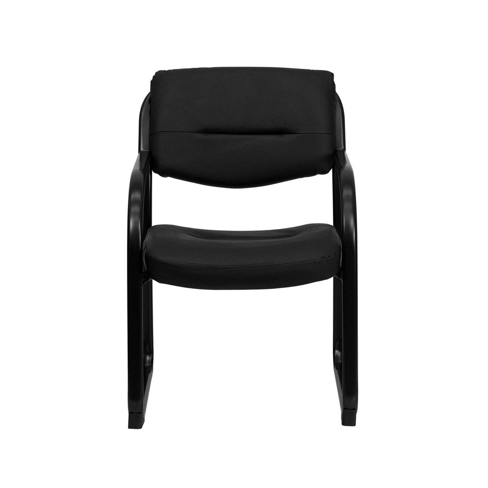 Black LeatherSoft Executive Side Reception Chair with Sled Base