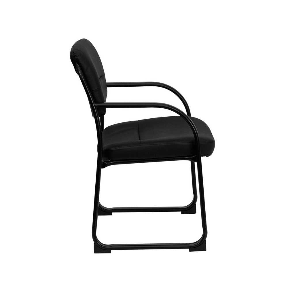 Black LeatherSoft Executive Side Reception Chair with Sled Base