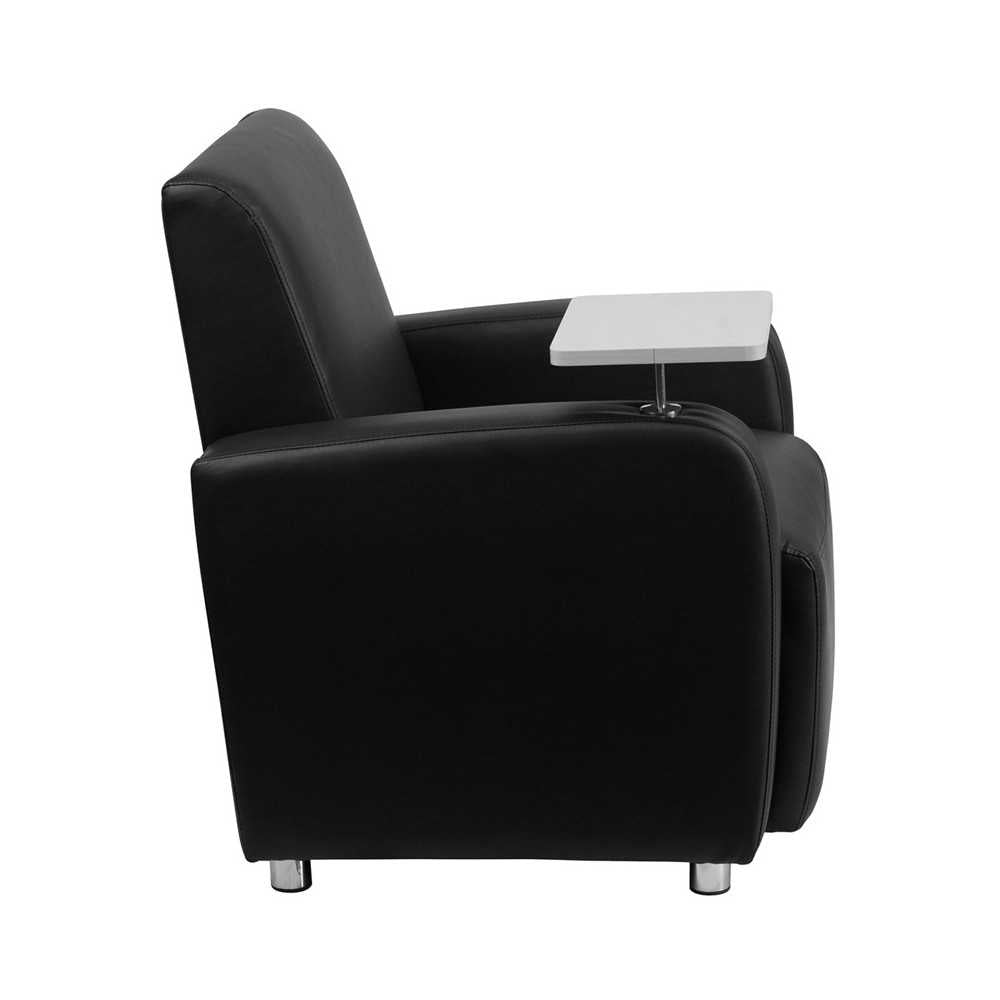Black LeatherSoft Guest Chair with Tablet Arm, Chrome Legs and Cup Holder
