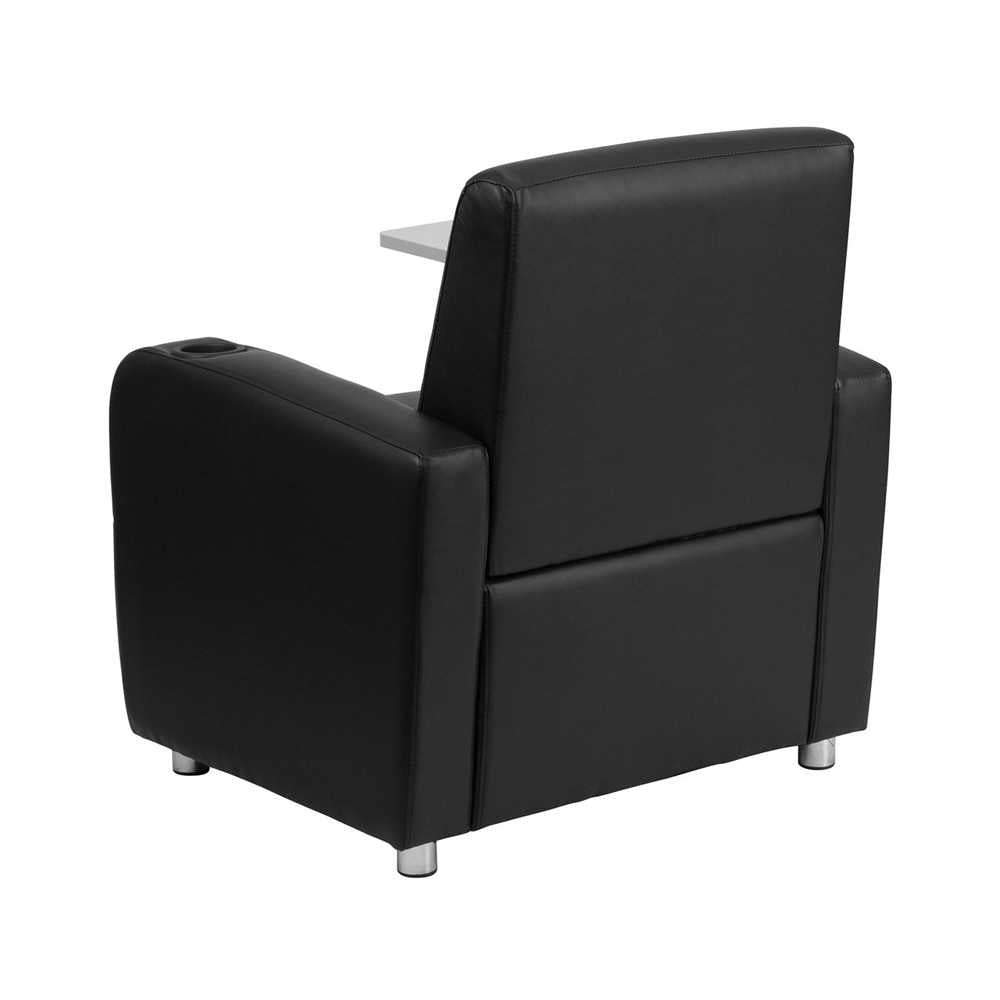Black LeatherSoft Guest Chair with Tablet Arm, Chrome Legs and Cup Holder