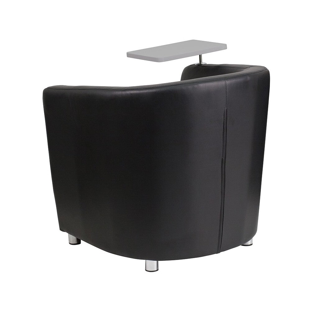 Black LeatherSoft Guest Chair with Tablet Arm, Chrome Legs and Under Seat Storage