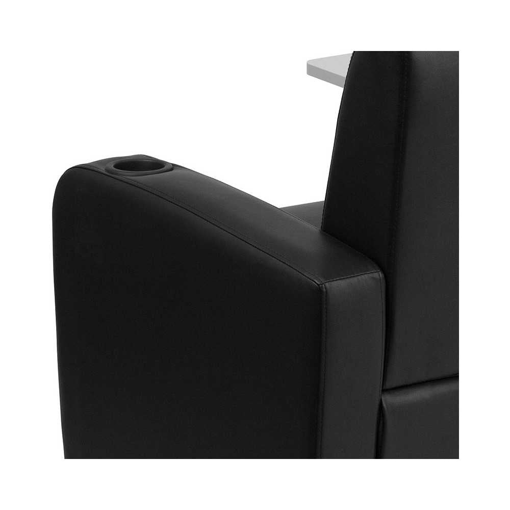 Black LeatherSoft Guest Chair with Tablet Arm, Front Wheel Casters and Cup Holder
