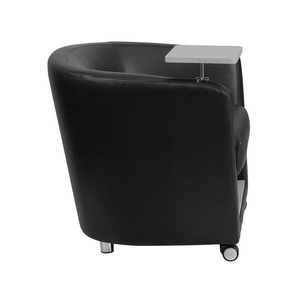 Black LeatherSoft Guest Chair with Tablet Arm, Front Wheel Casters and Under Seat Storage