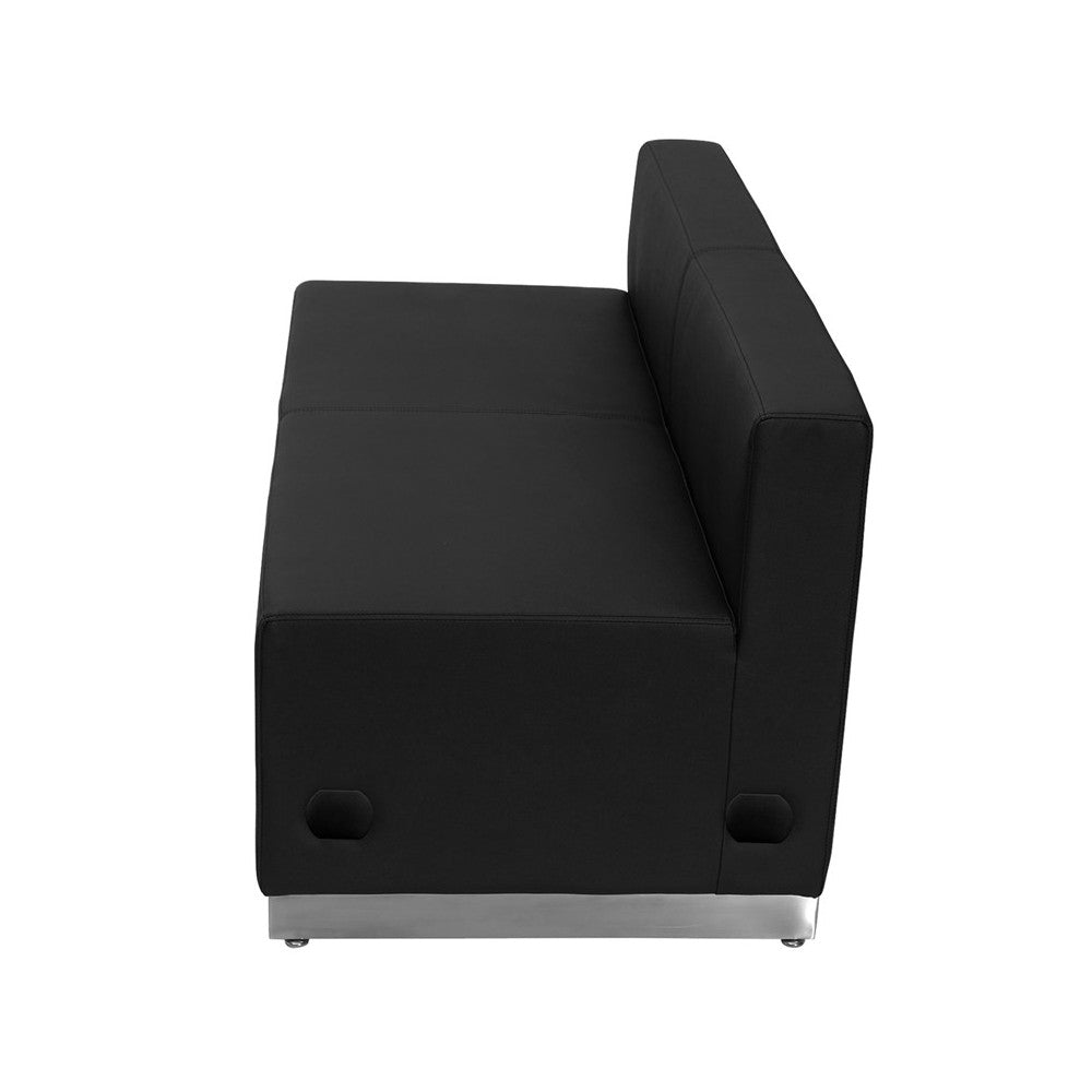 Black LeatherSoft Loveseat with Brushed Stainless Steel Base