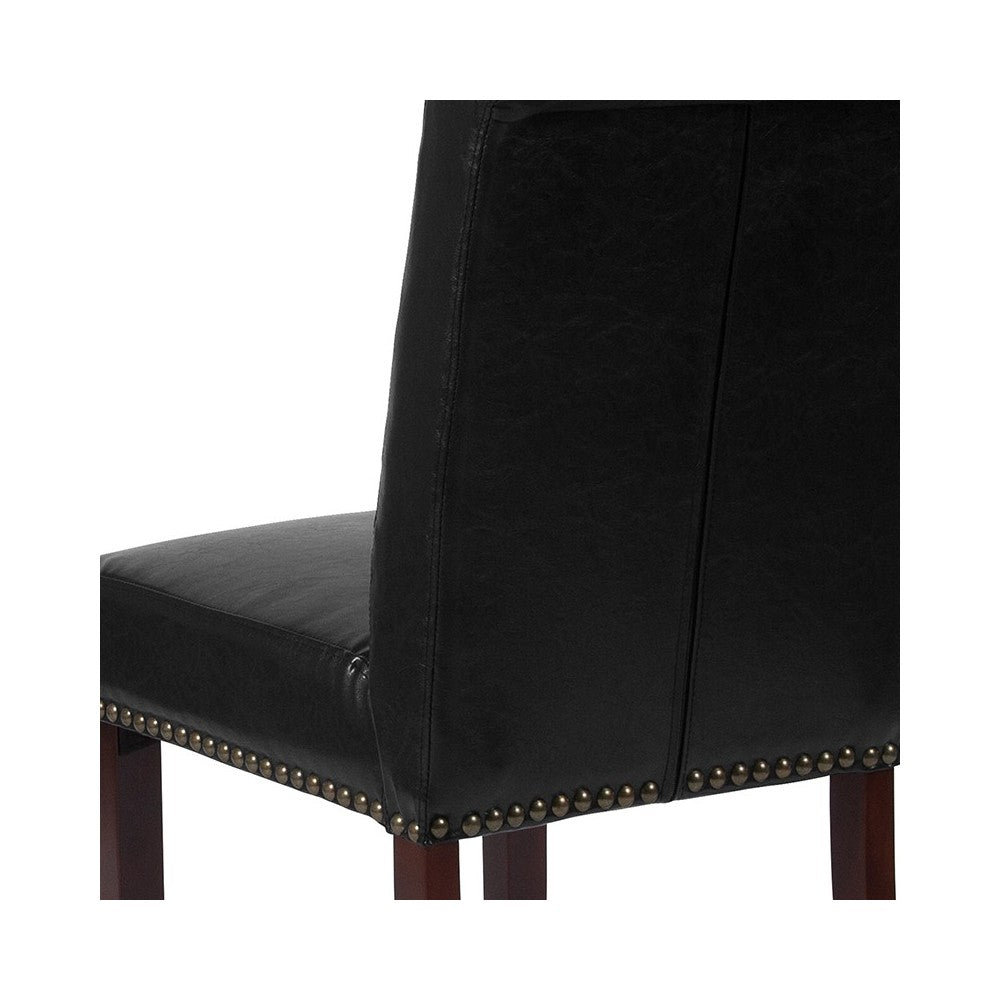 Black LeatherSoft Parsons Chair with Rolled Back, Accent Nail Trim and Walnut Finish