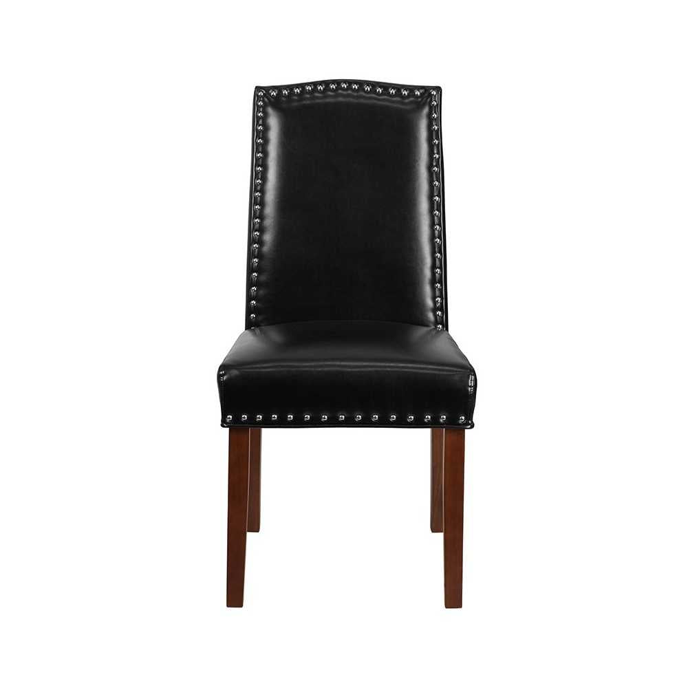 Black LeatherSoft Parsons Chair with Silver Accent Nail Trim