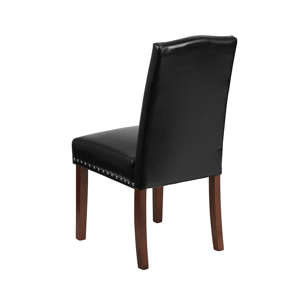Black LeatherSoft Parsons Chair with Silver Accent Nail Trim