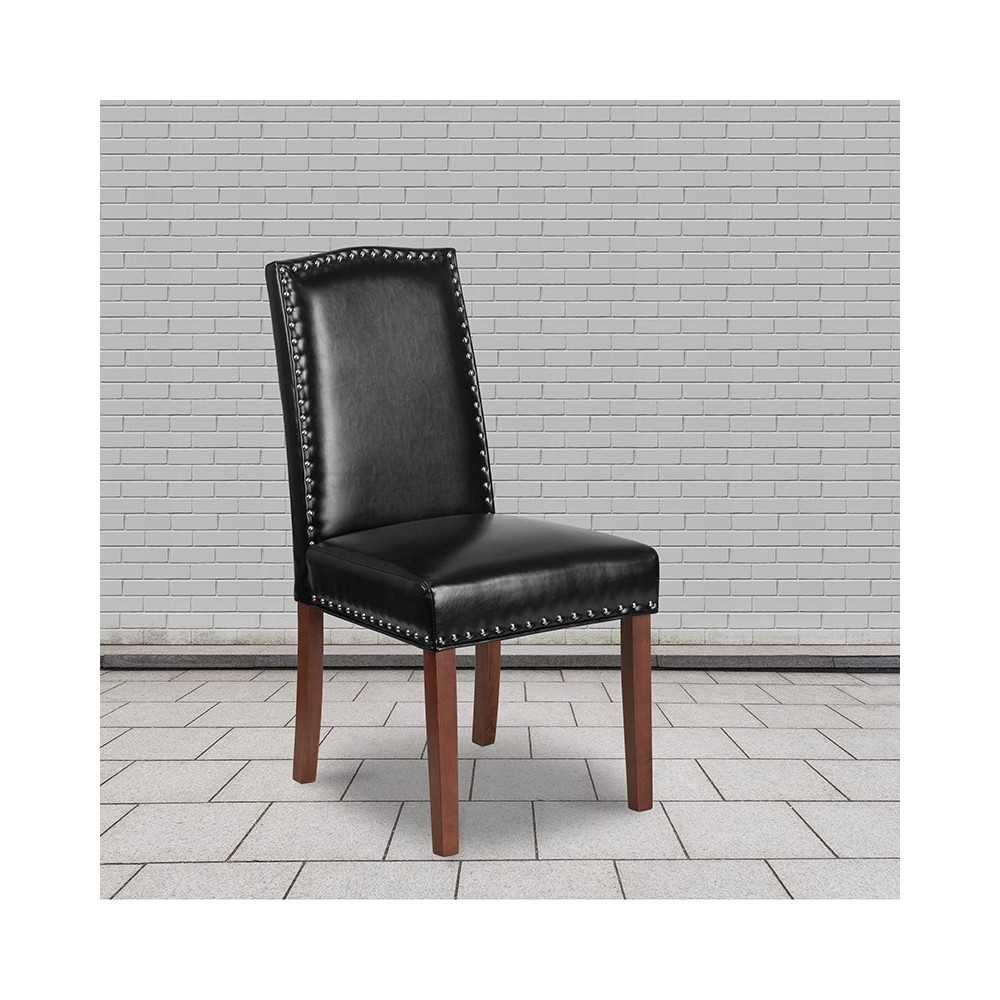 Black LeatherSoft Parsons Chair with Silver Accent Nail Trim