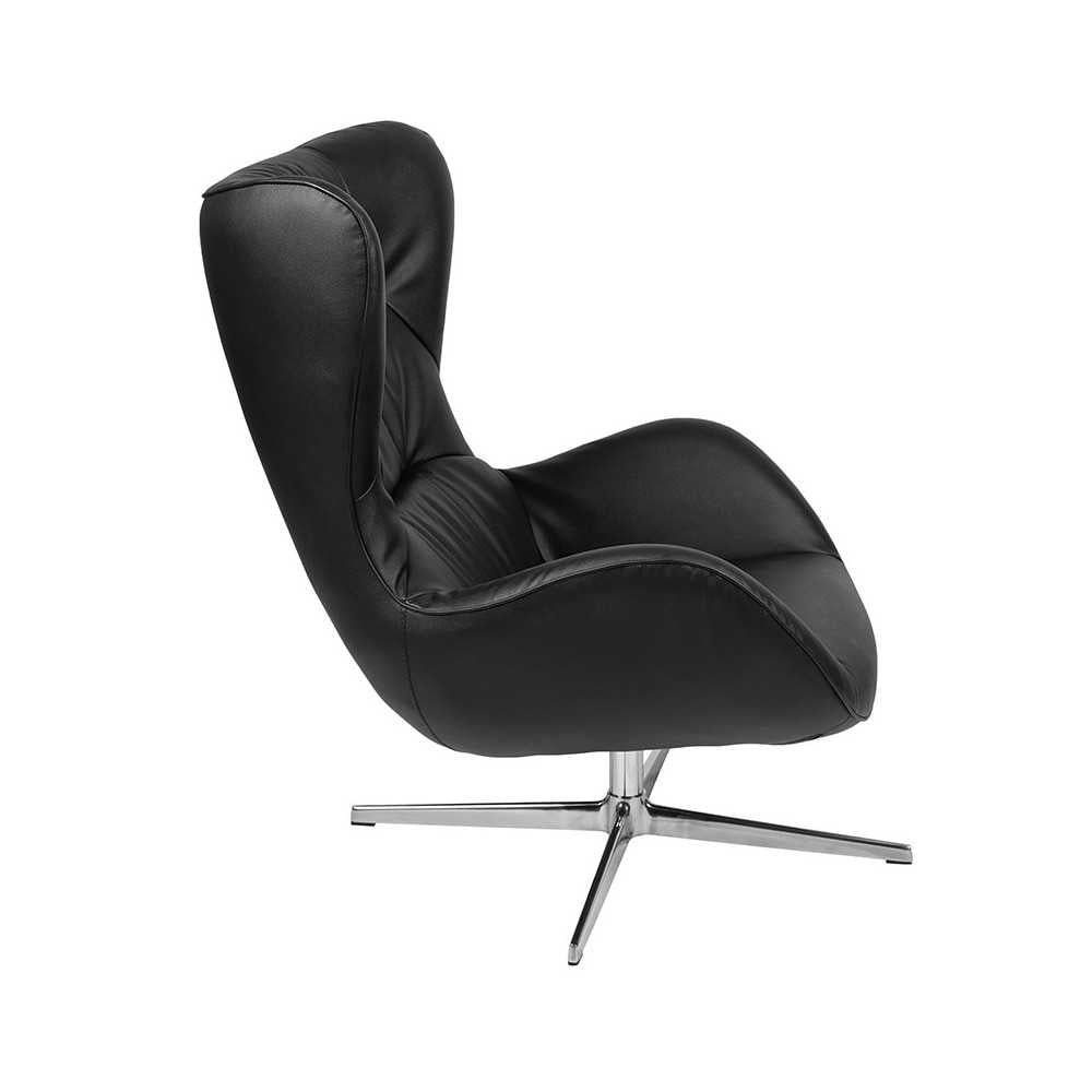 Black LeatherSoft Swivel Wing Chair