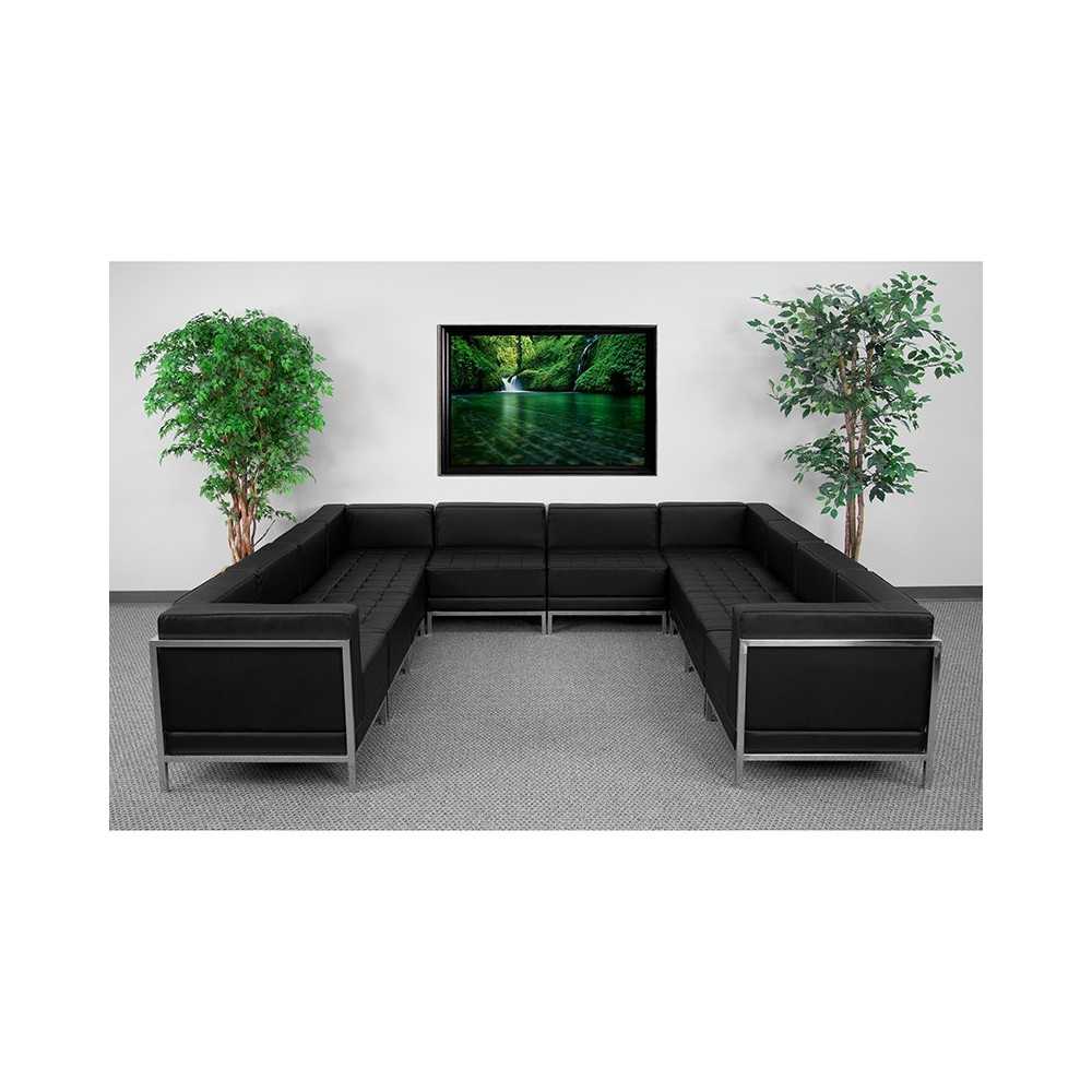 Black LeatherSoft U-Shape Sectional Configuration, 10 Pieces