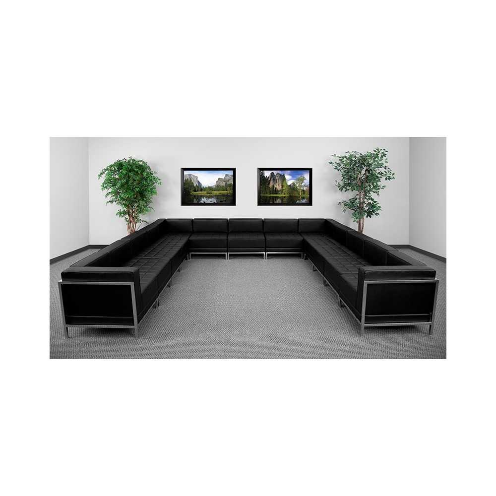 Black LeatherSoft U-Shape Sectional Configuration, 13 Pieces