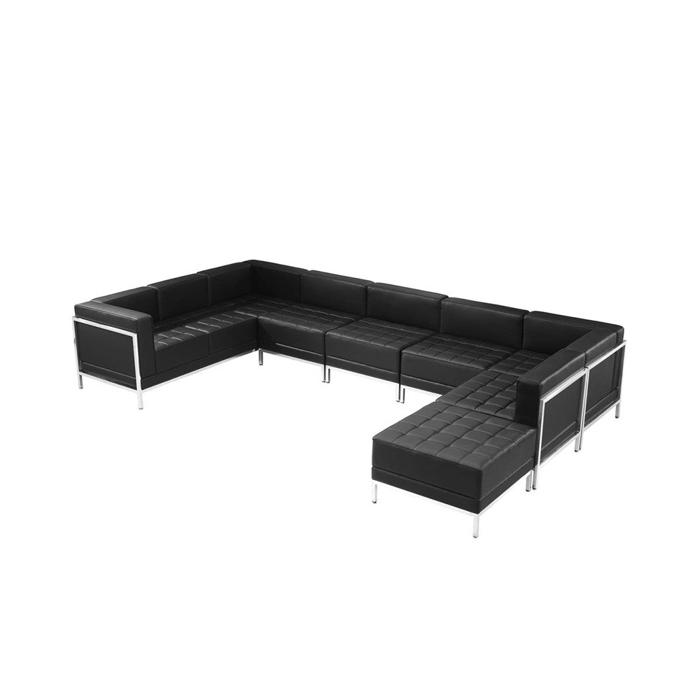 Black LeatherSoft U-Shape Sectional Configuration, 7 Pieces