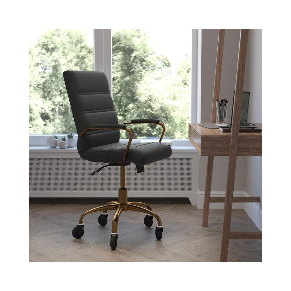 Black LeatherSoft with Gold Frame Chair