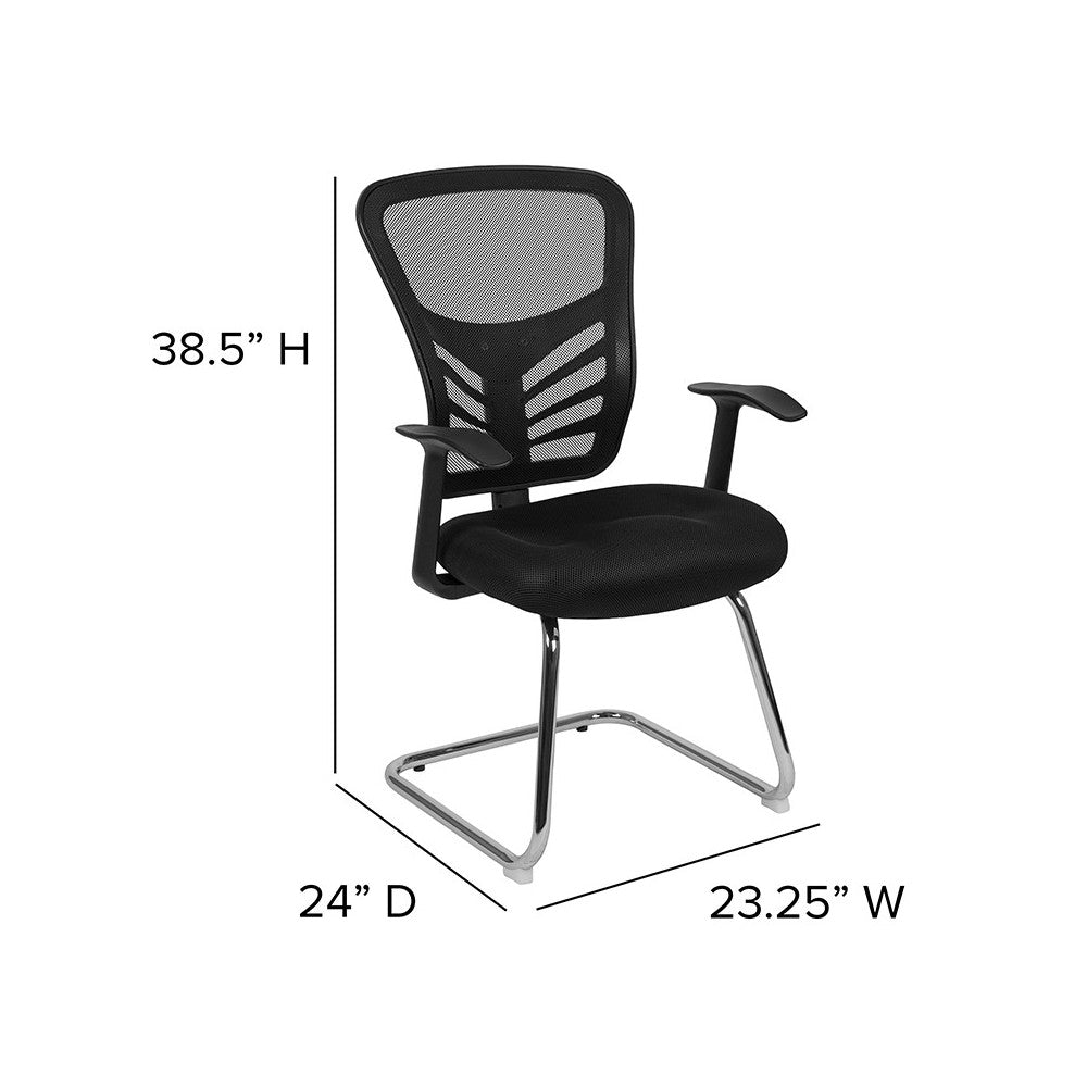 Black Mesh Side Reception Chair with Chrome Sled Base