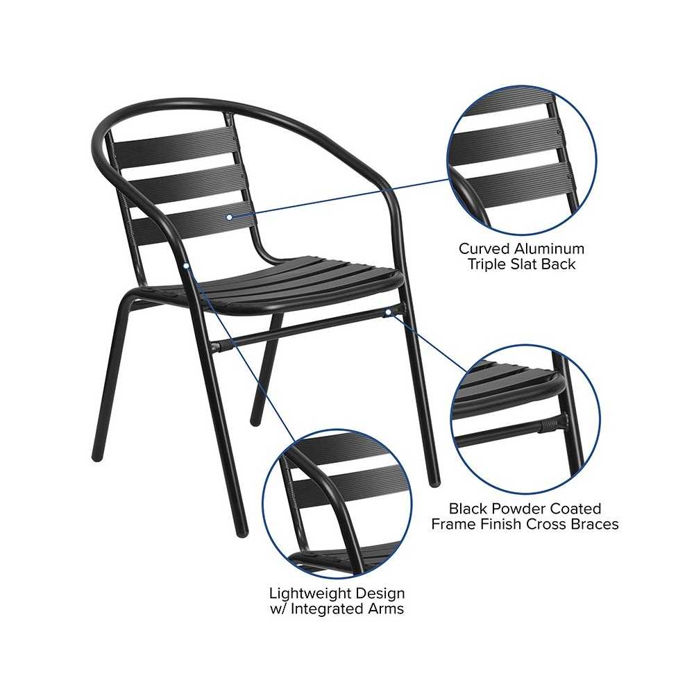 Black Metal Restaurant Stack Chair with Aluminum Slats