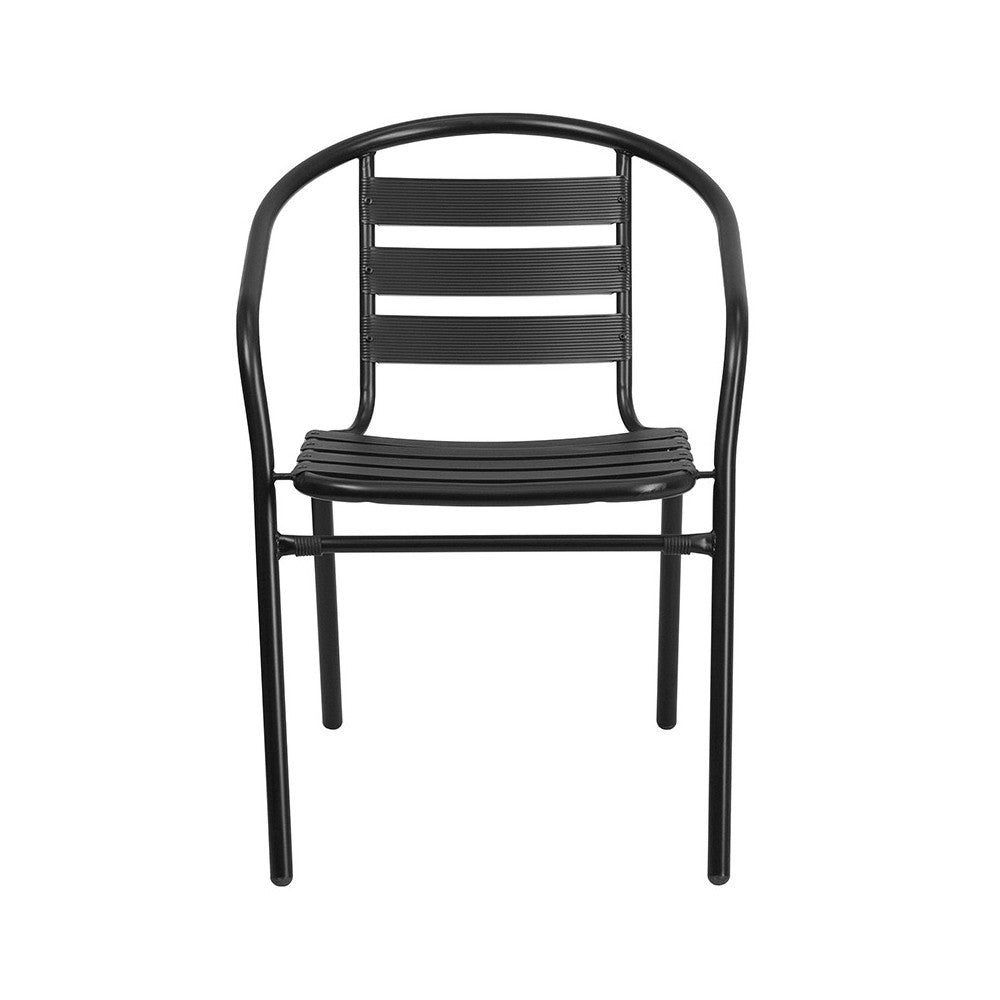 Black Metal Restaurant Stack Chair with Aluminum Slats