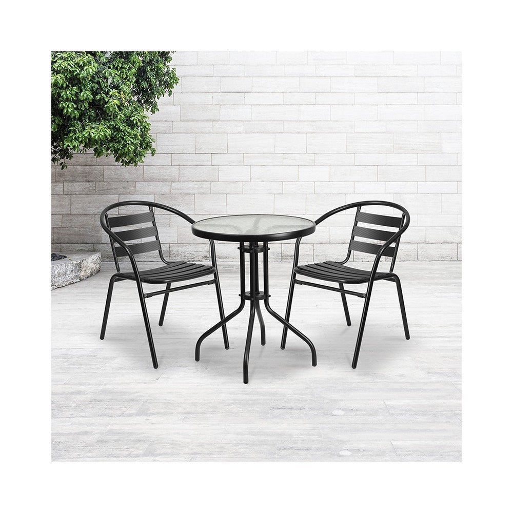 Black Metal Restaurant Stack Chair with Aluminum Slats