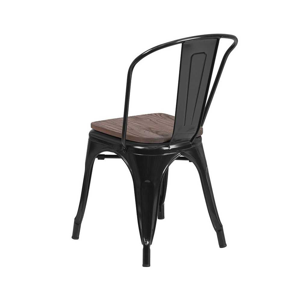Black Metal Stackable Chair with Wood Seat