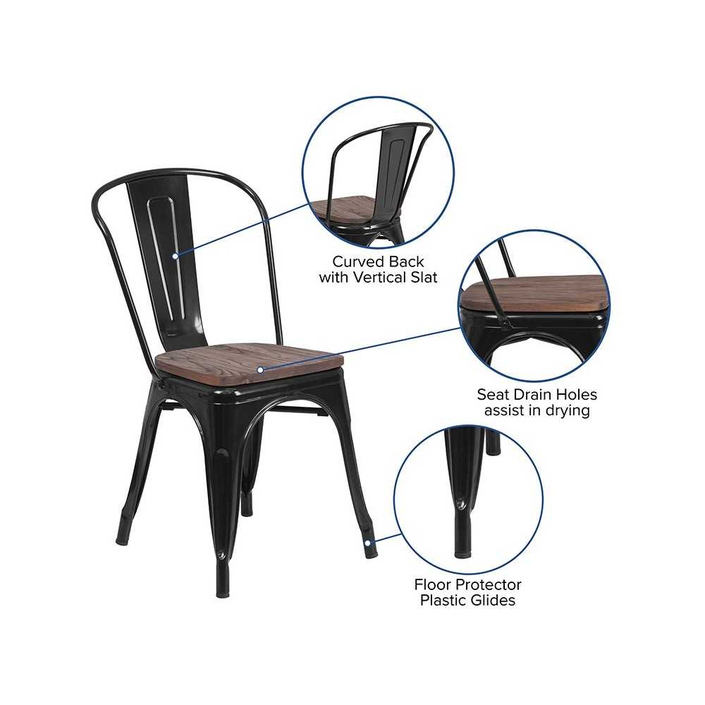 Black Metal Stackable Chair with Wood Seat