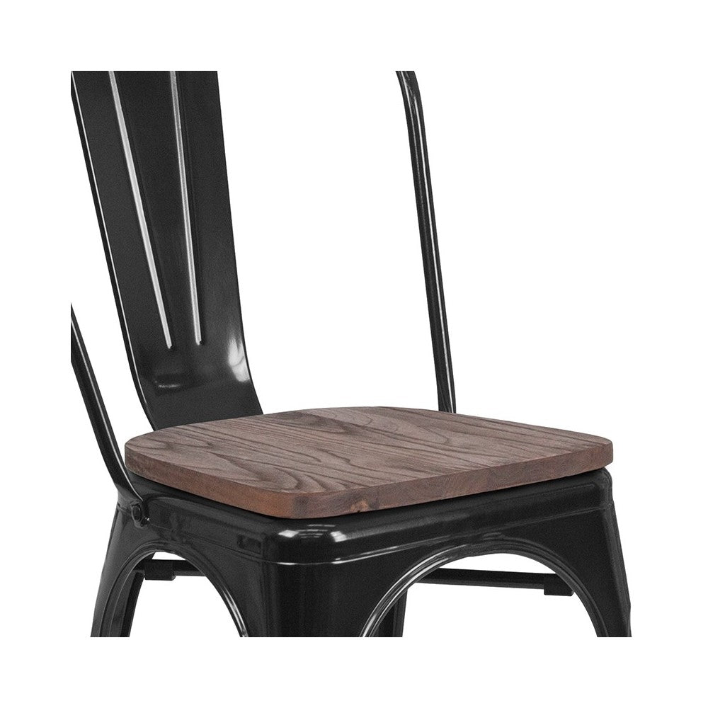 Black Metal Stackable Chair with Wood Seat