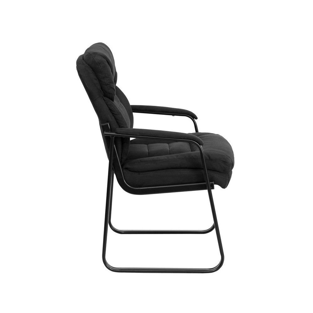 Black Microfiber Executive Side Reception Chair with Lumbar Support and Sled Base