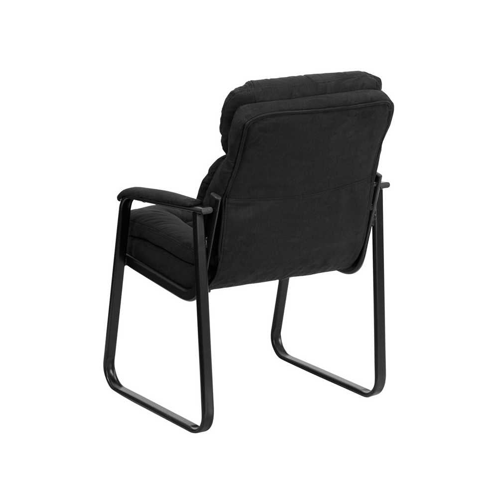 Black Microfiber Executive Side Reception Chair with Lumbar Support and Sled Base
