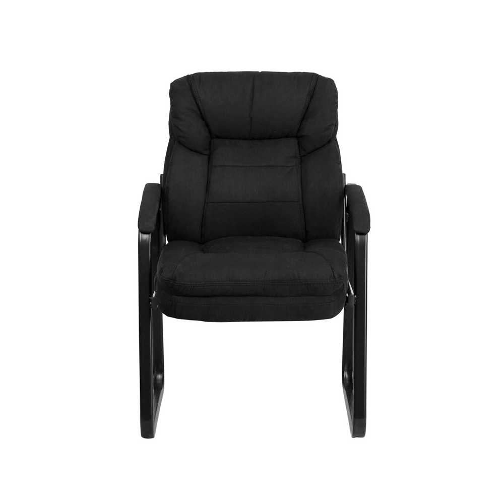 Black Microfiber Executive Side Reception Chair with Lumbar Support and Sled Base