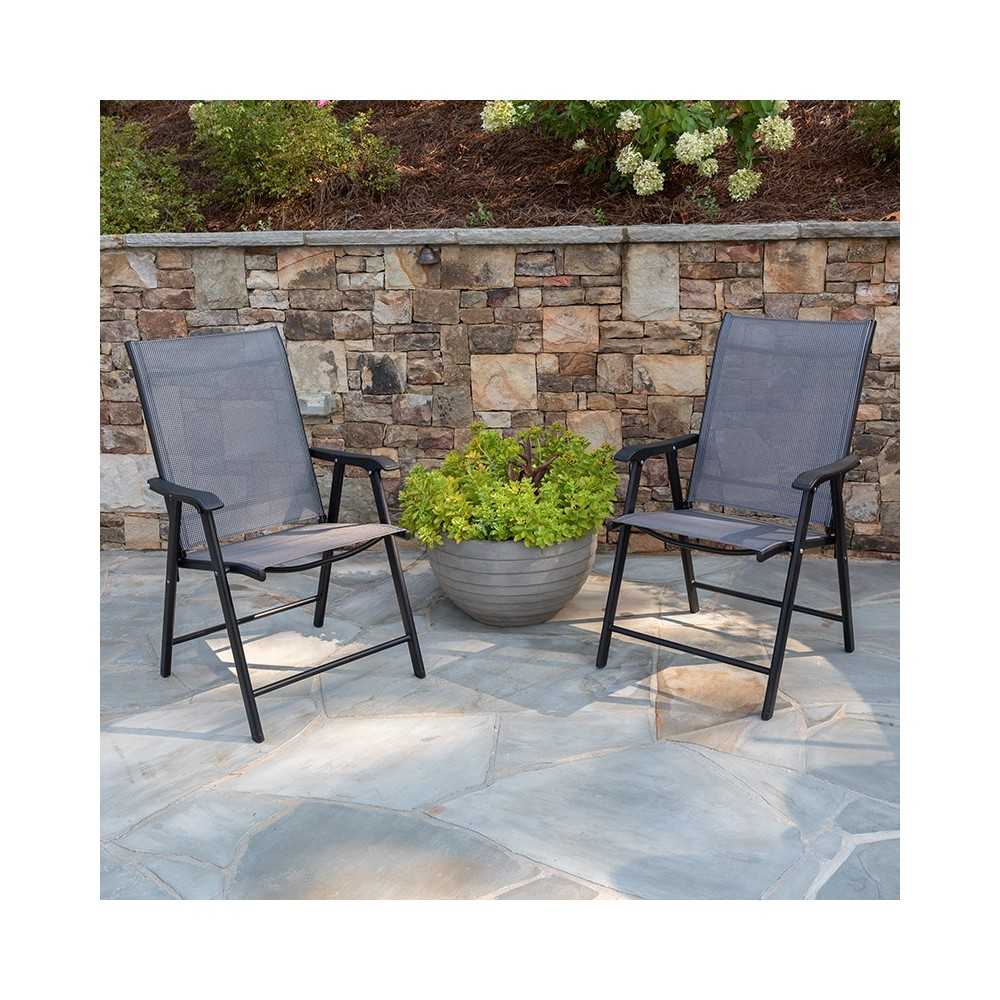 Black Outdoor Folding Patio Sling Chair (2 Pack)