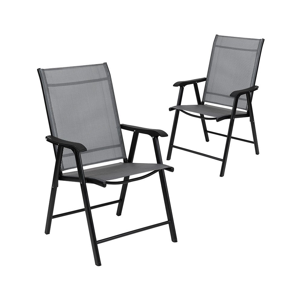 Black Outdoor Folding Patio Sling Chair (2 Pack)