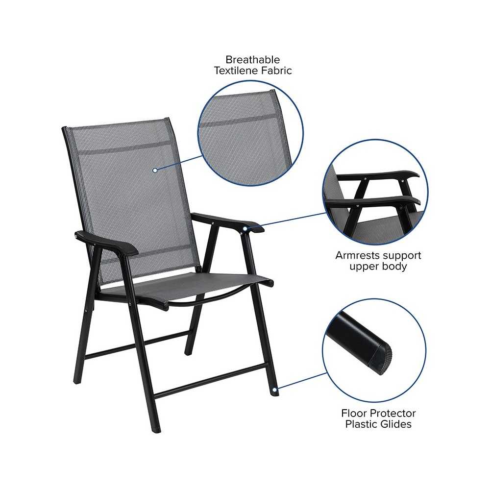 Black Outdoor Folding Patio Sling Chair (2 Pack)