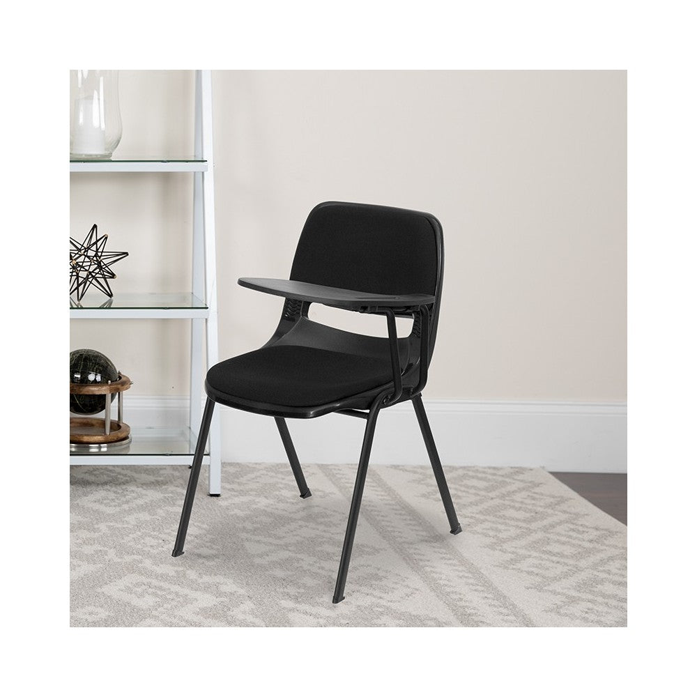 Black Padded Ergonomic Shell Chair with Left Handed Flip-Up Tablet Arm