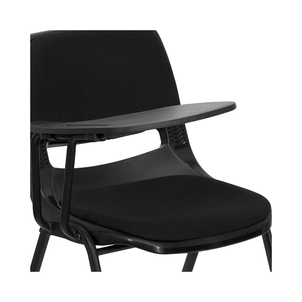 Black Padded Ergonomic Shell Chair with Right Handed Flip-Up Tablet Arm
