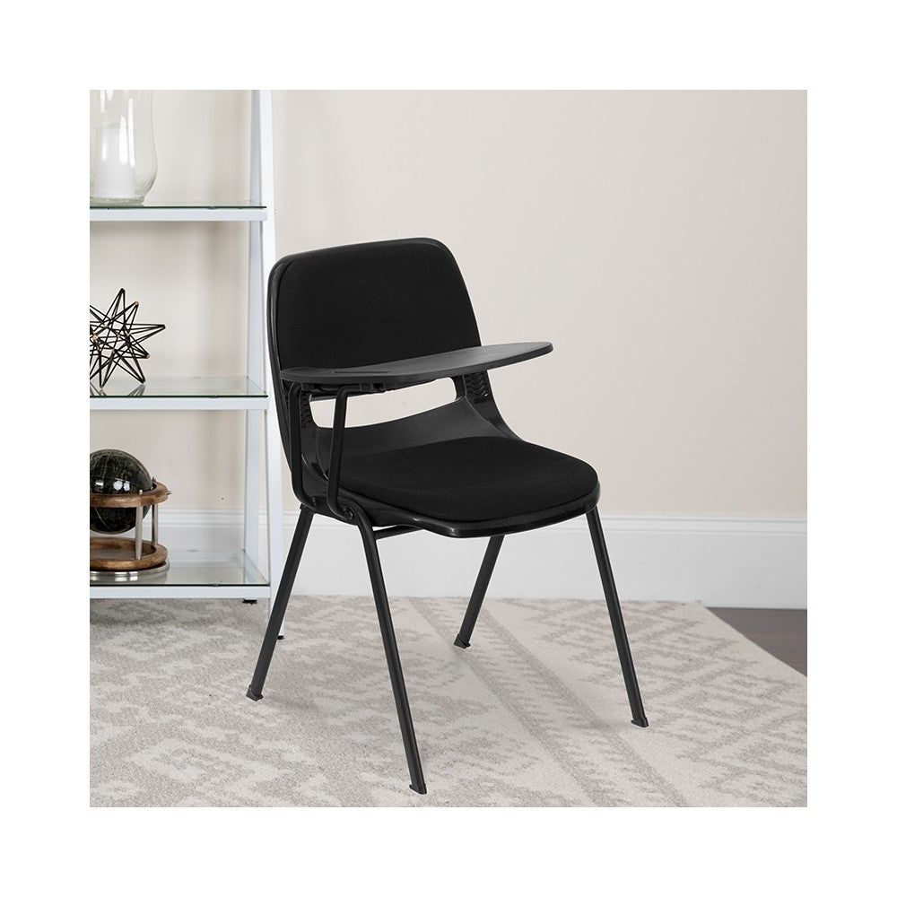Black Padded Ergonomic Shell Chair with Right Handed Flip-Up Tablet Arm