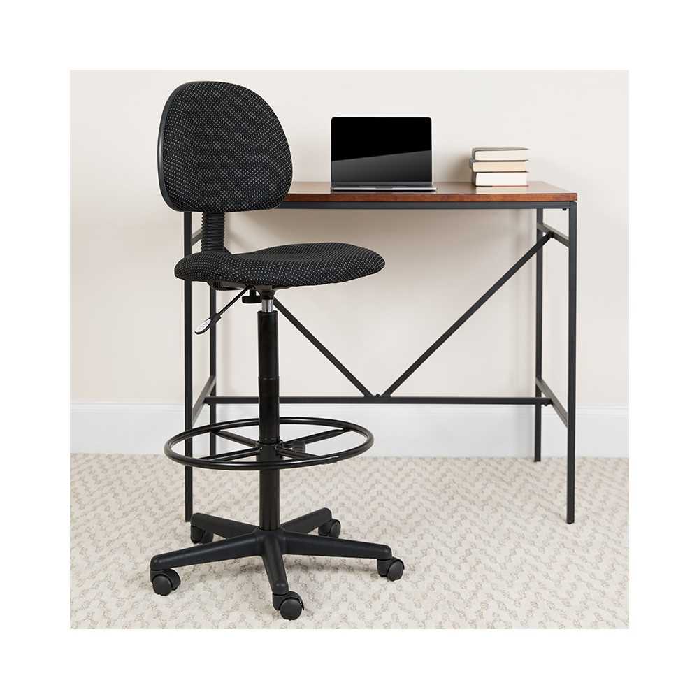 Black Patterned Fabric Drafting Chair (Cylinders: 22.5''-27''H or 26''-30.5''H)