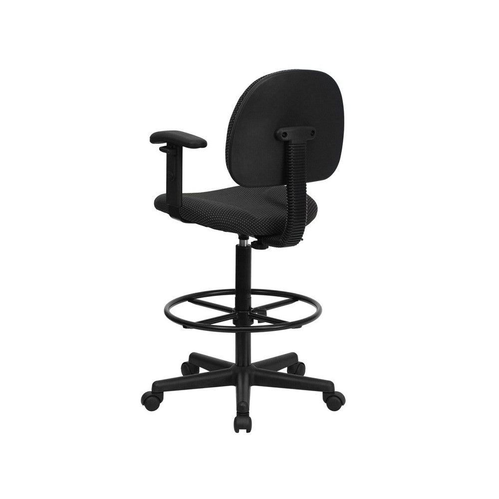 Black Patterned Fabric Drafting Chair with Adjustable Arms (Cylinders: 22.5''-27''H or 26''-30.5''H)