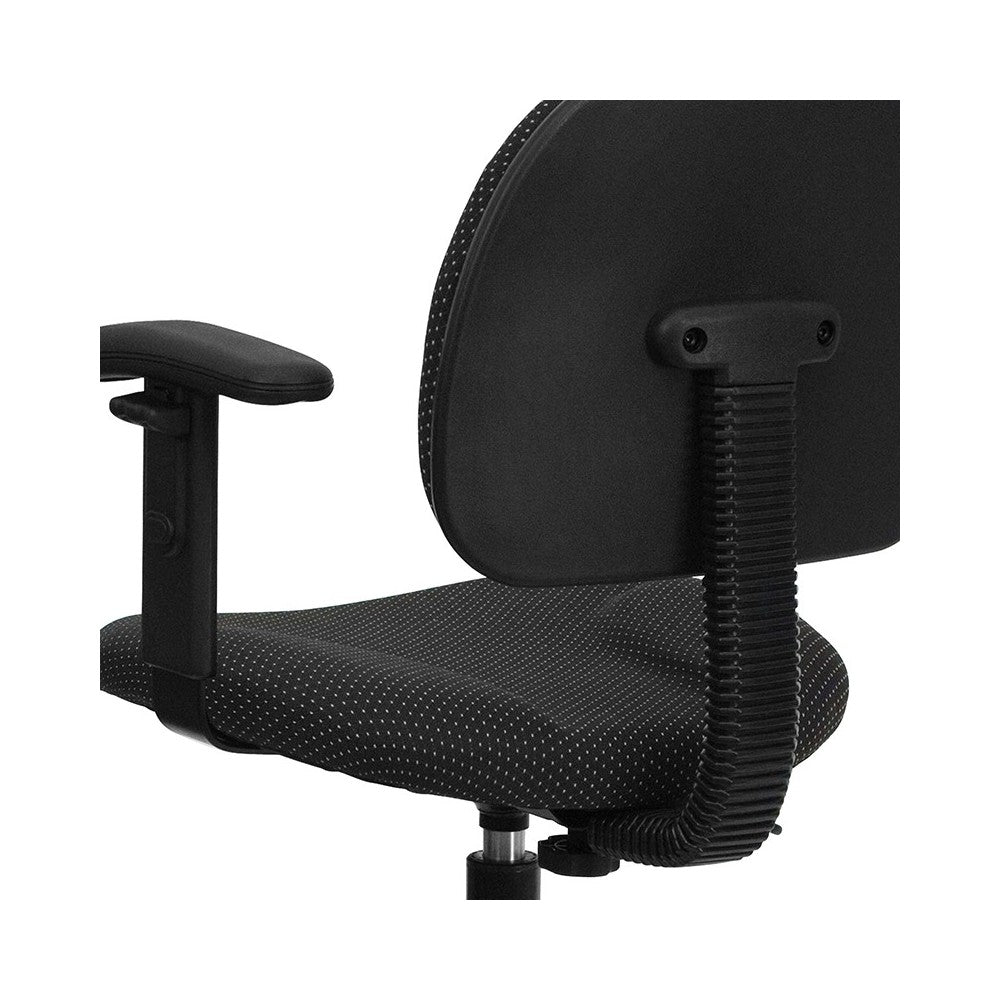Black Patterned Fabric Drafting Chair with Adjustable Arms (Cylinders: 22.5''-27''H or 26''-30.5''H)