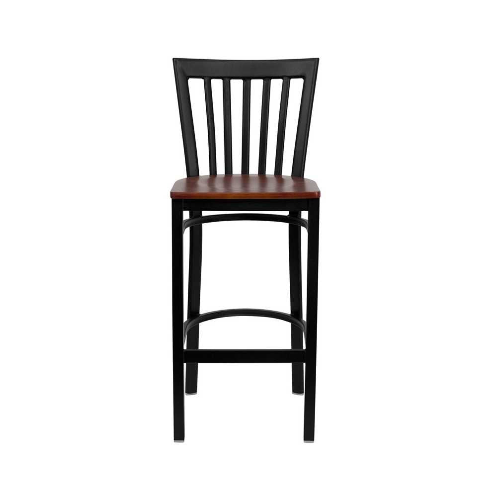 Black School House Back Metal Restaurant Barstool - Cherry Wood Seat