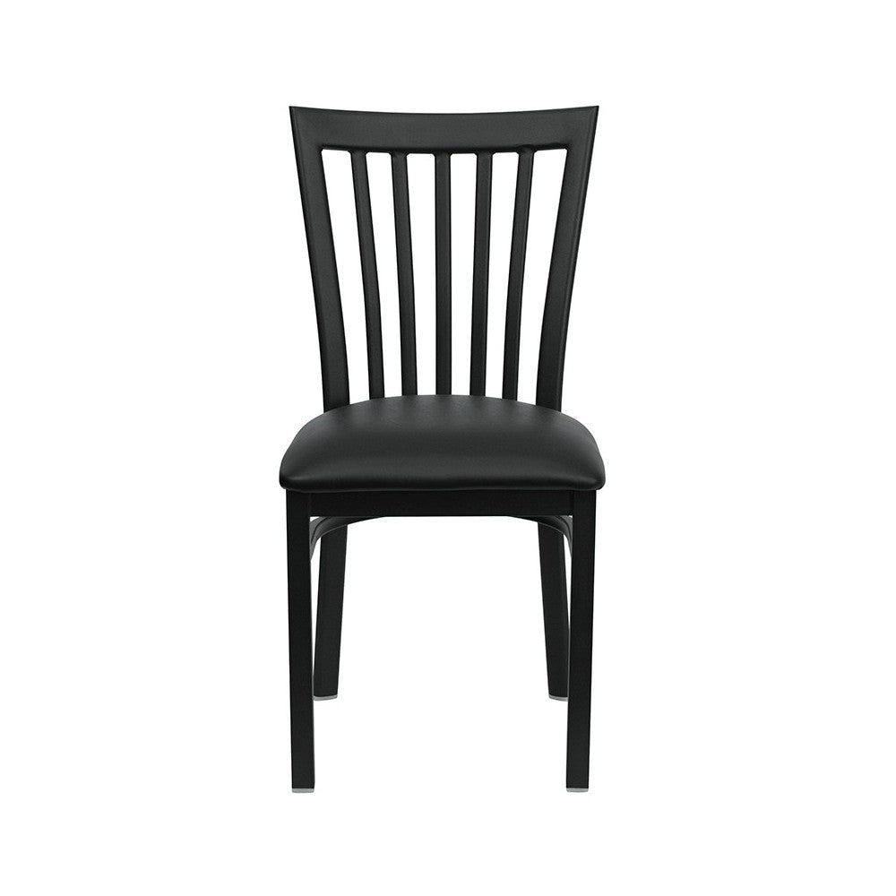 Black School House Back Metal Restaurant Chair - Black Vinyl Seat