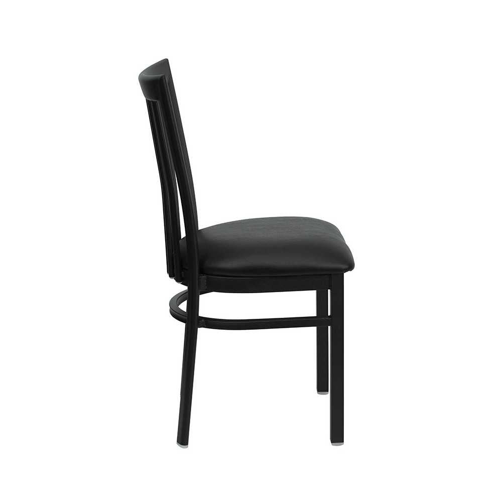 Black School House Back Metal Restaurant Chair - Black Vinyl Seat