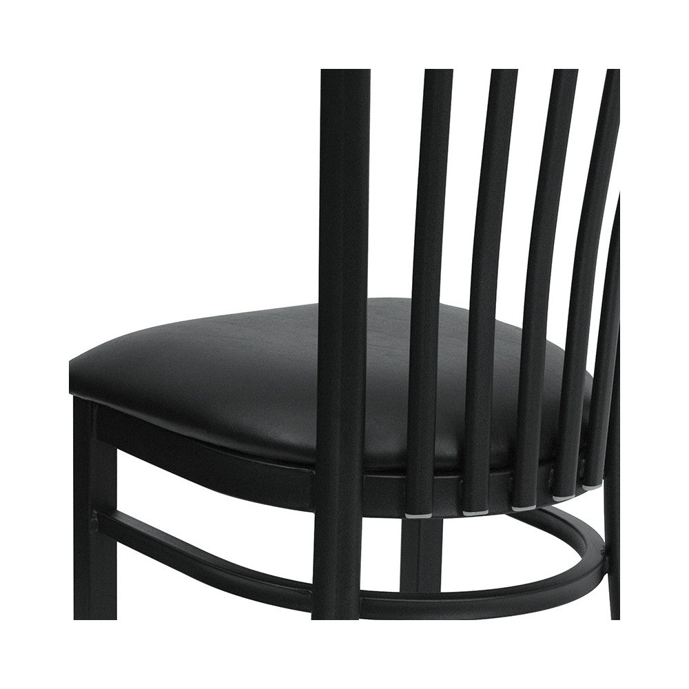 Black School House Back Metal Restaurant Chair - Black Vinyl Seat