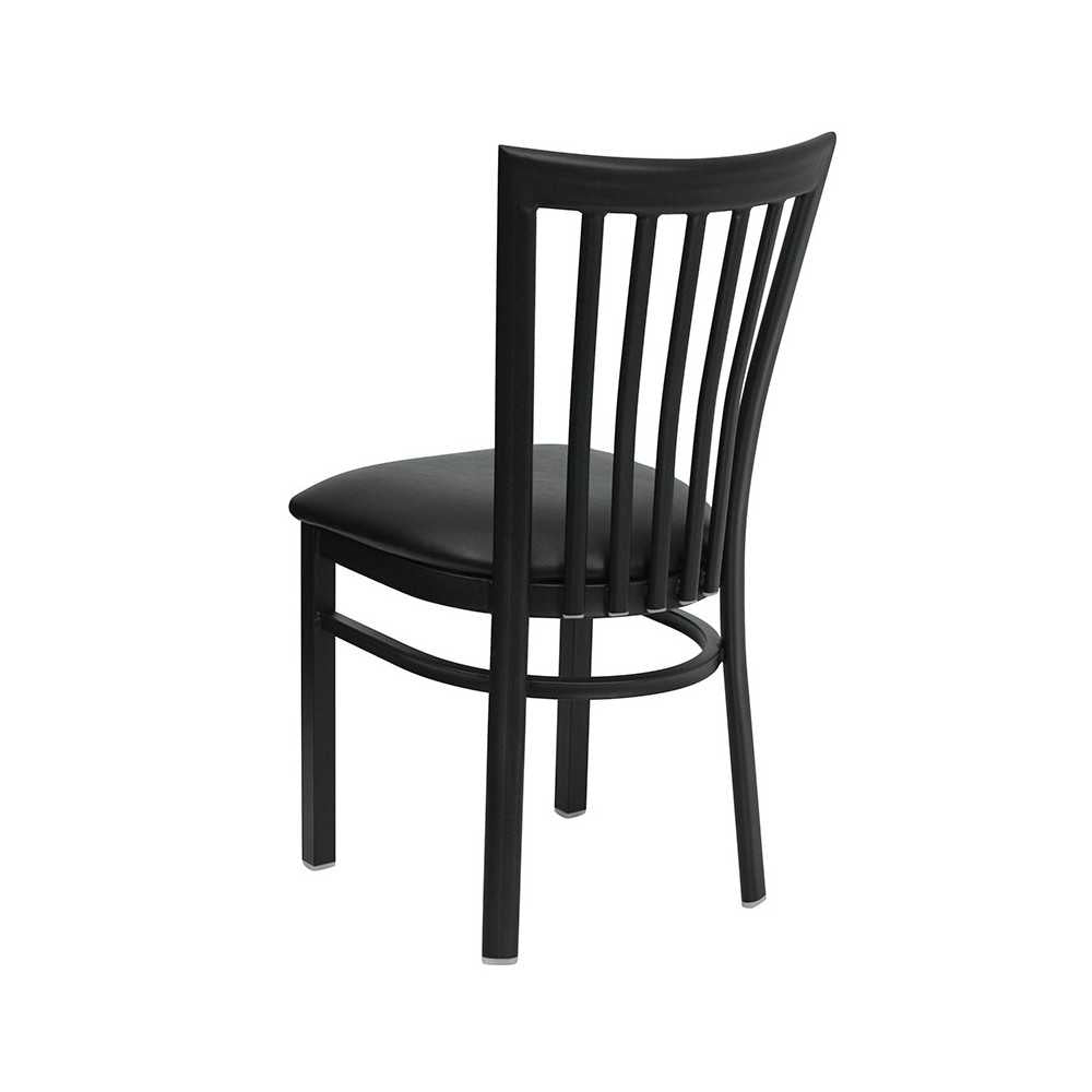 Black School House Back Metal Restaurant Chair - Black Vinyl Seat