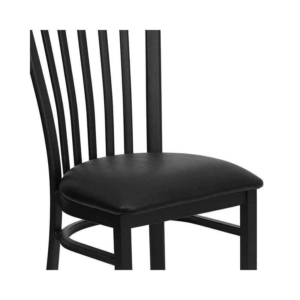 Black School House Back Metal Restaurant Chair - Black Vinyl Seat