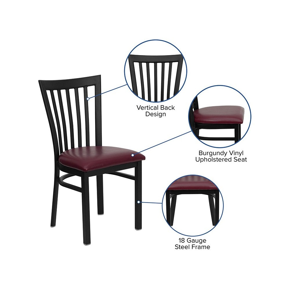 Black School House Back Metal Restaurant Chair - Burgundy Vinyl Seat
